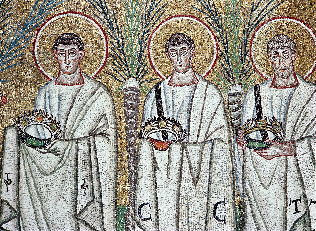 Procession of the Martyrs, 527-99 (mosaik) (detalje af 58071) af Byzantine School