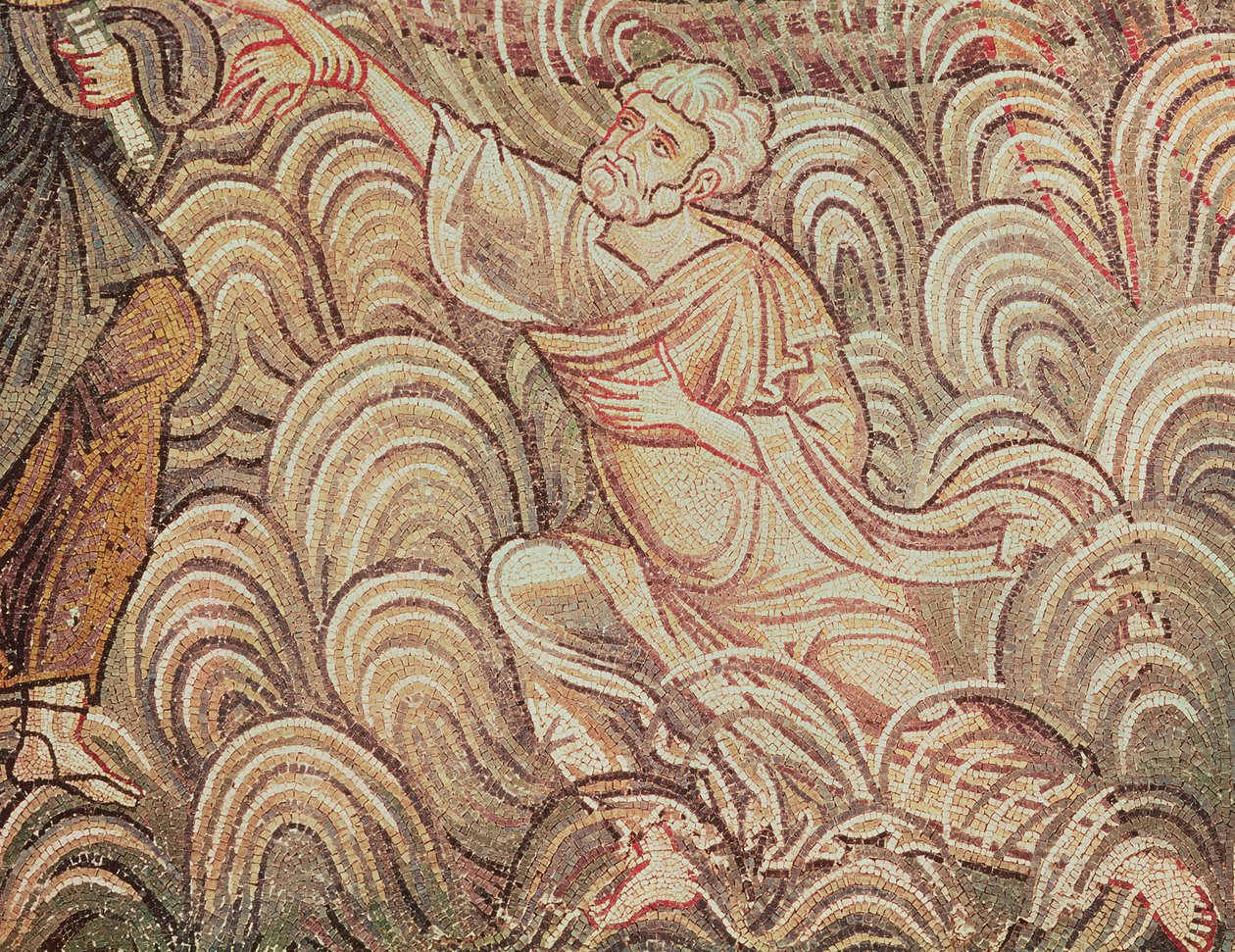 St. Peter frelst fra drukning af Kristus, detalje af St. Peter (mosaik) af Byzantine School