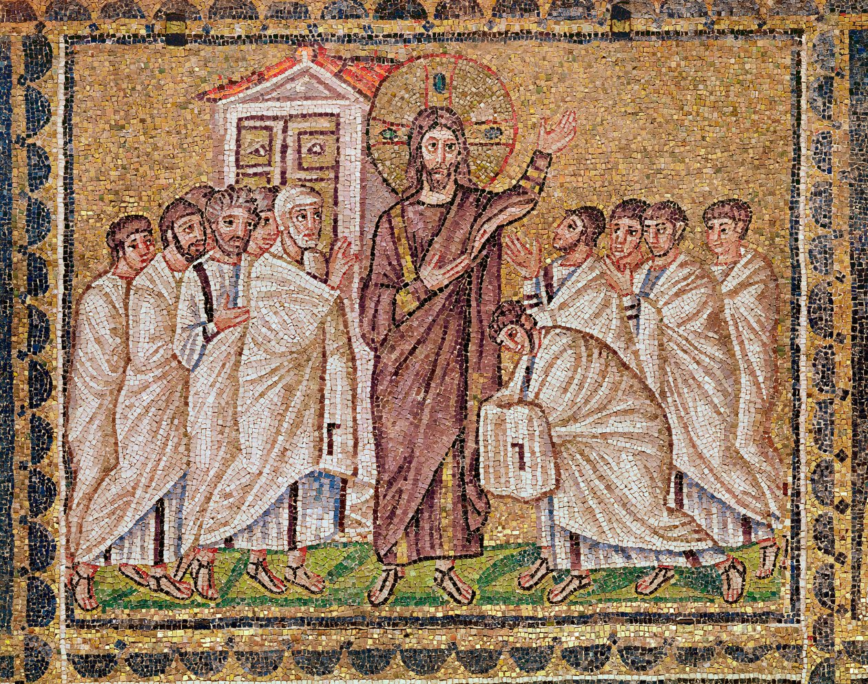 The Incredulity of St. Thomas, fra scener fra Kristi liv (mosaik) af Byzantine School