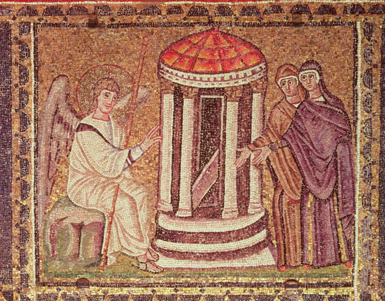 Mariaerne ved graven, scener fra Kristi liv (mosaik) af Byzantine School
