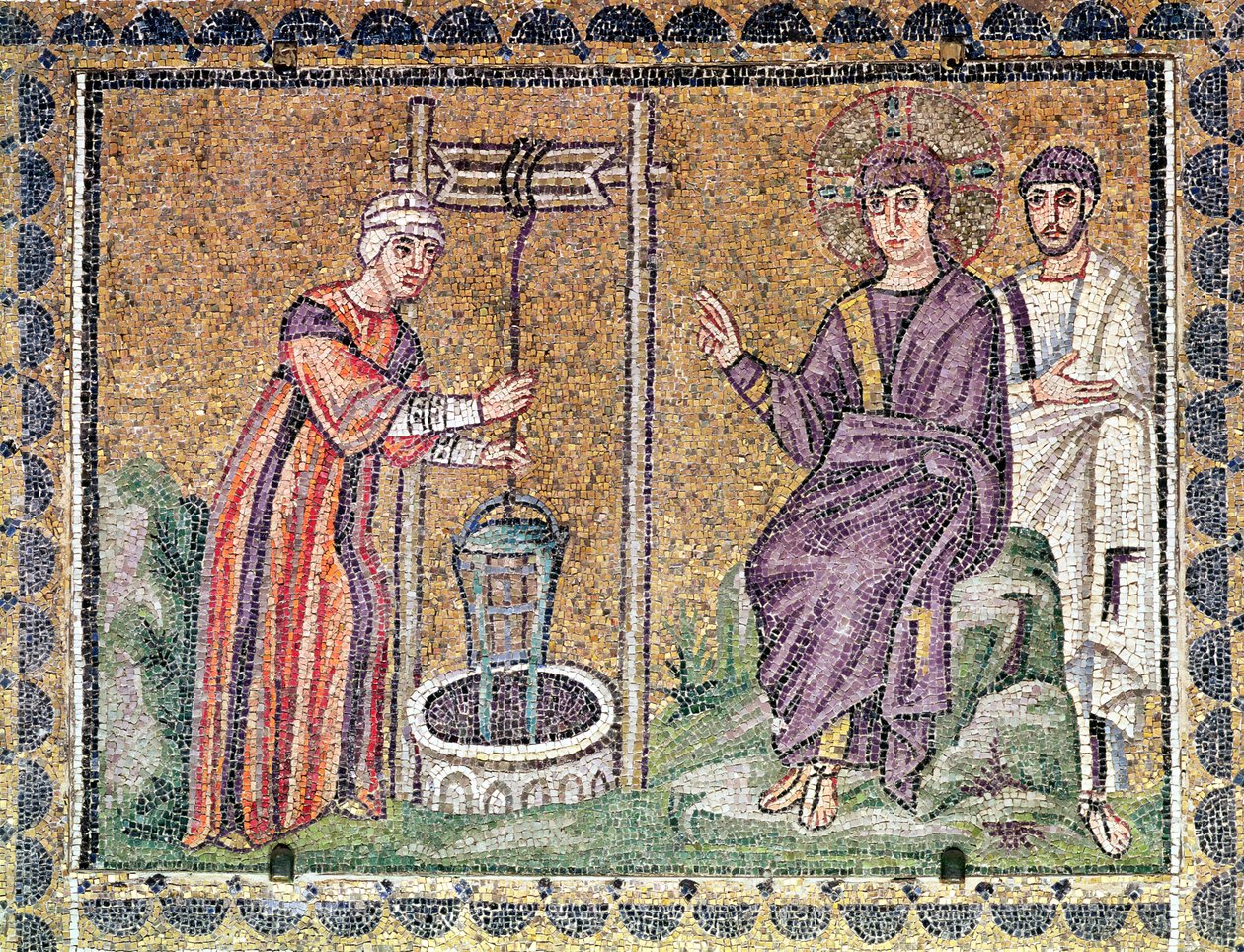 Kvinden fra Samaria ved brønden, scener fra Kristi liv (mosaik) af Byzantine School