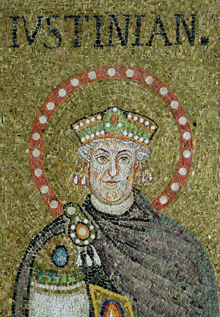 Justinians ansigt (mosaik) af Byzantine School
