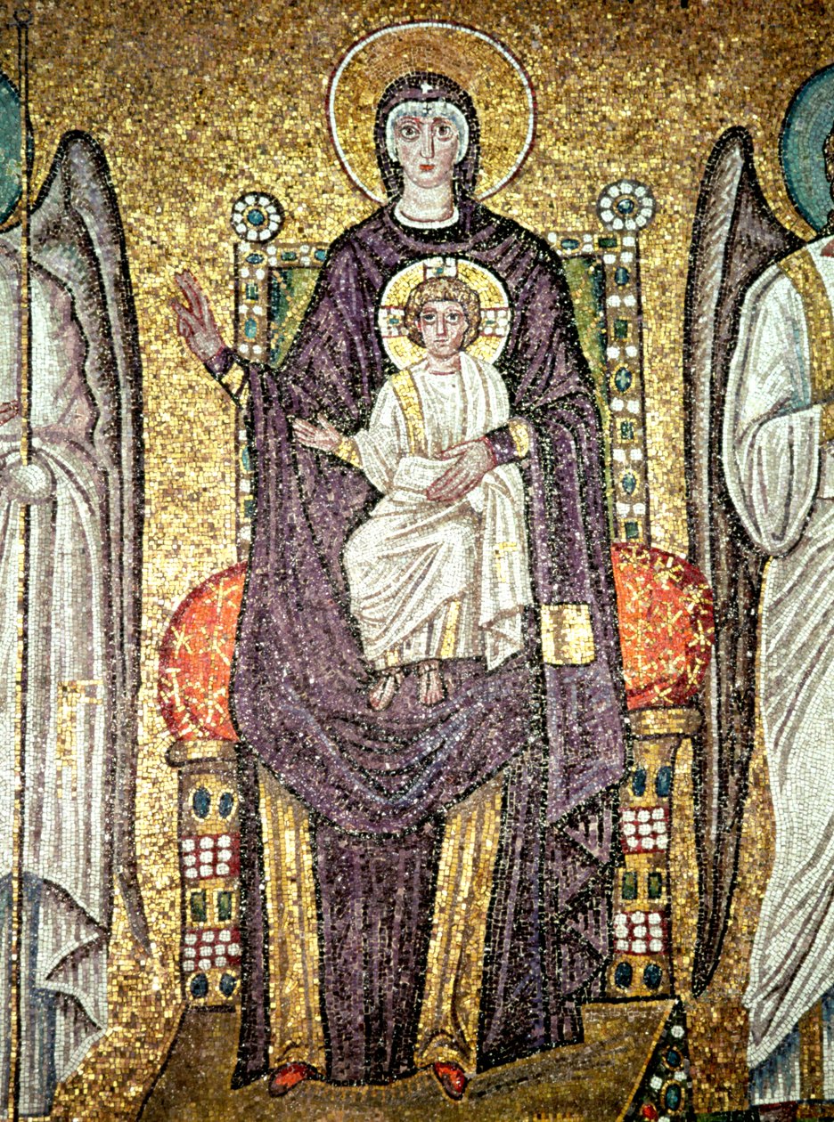 Jomfru og barn, fra martyrernes procession i skibet (mosaik) af Byzantine School
