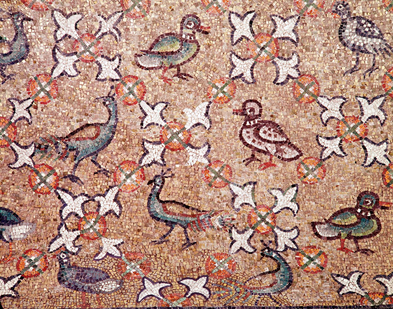 Fugle (detalje af mosaikker, 5. århundrede) af Byzantine