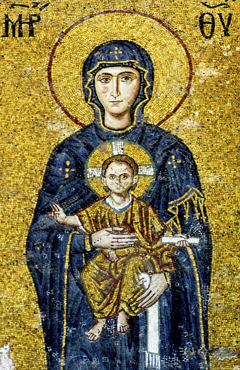 Comnenus mosaik forestillende Madonna og barn, Hagia Sophia, Tyrkiet. (mosaik) af Byzantine