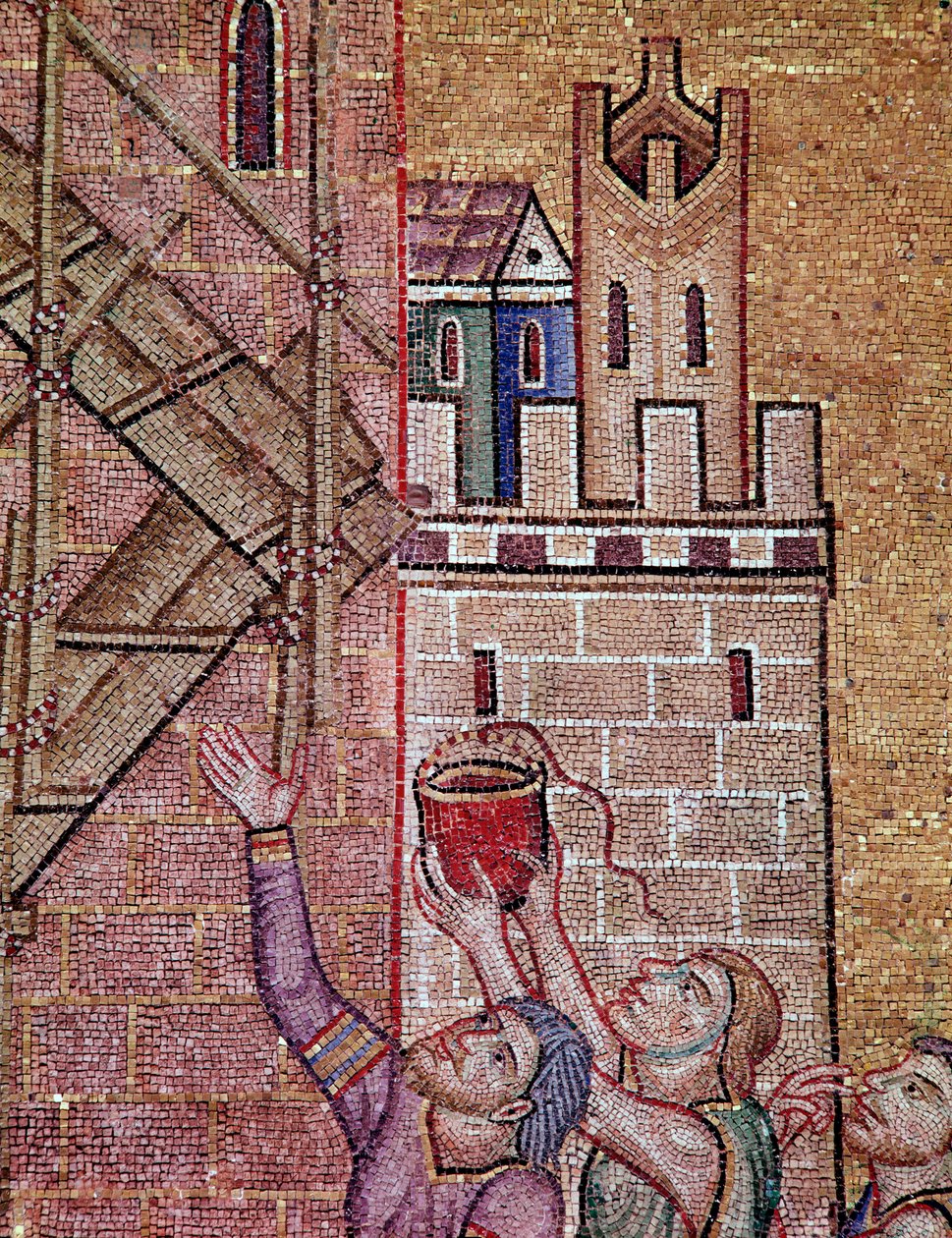Opførelse af Babels tårn (mosaik af Byzantine