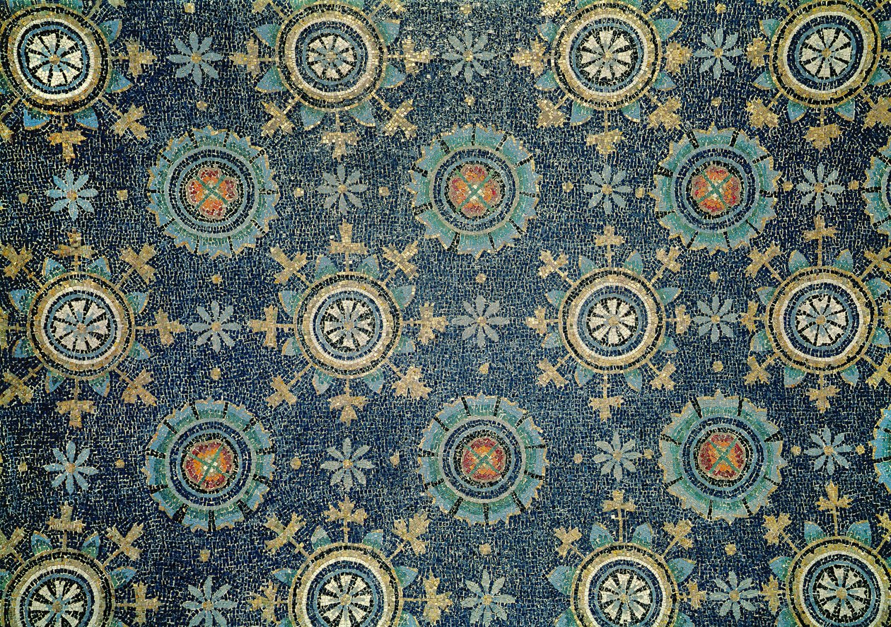 Detalje af blomsterdekorationen fra hvælvingmosaikken af Byzantine