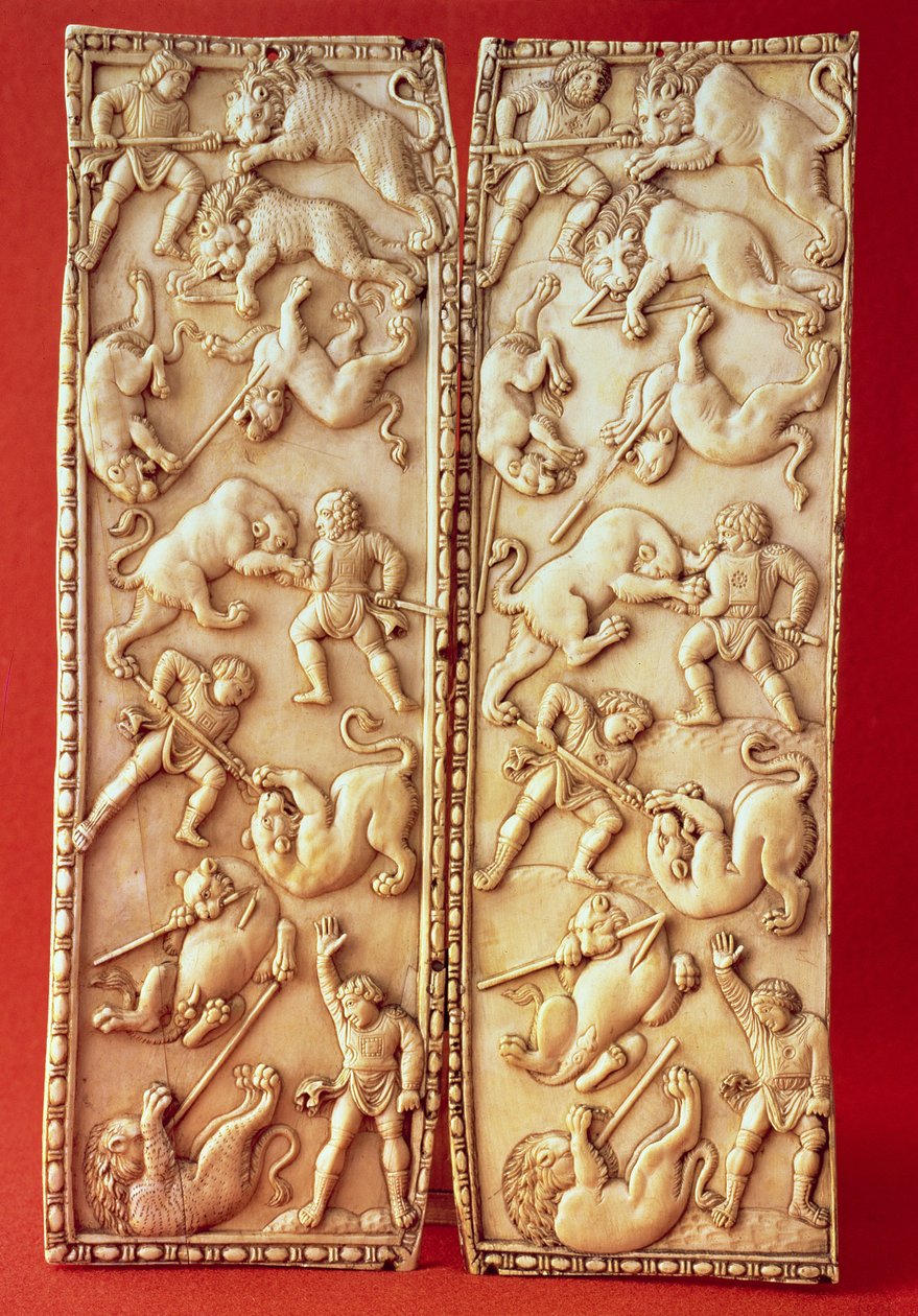 Diptykon med en løvejagtscene af Byzantine