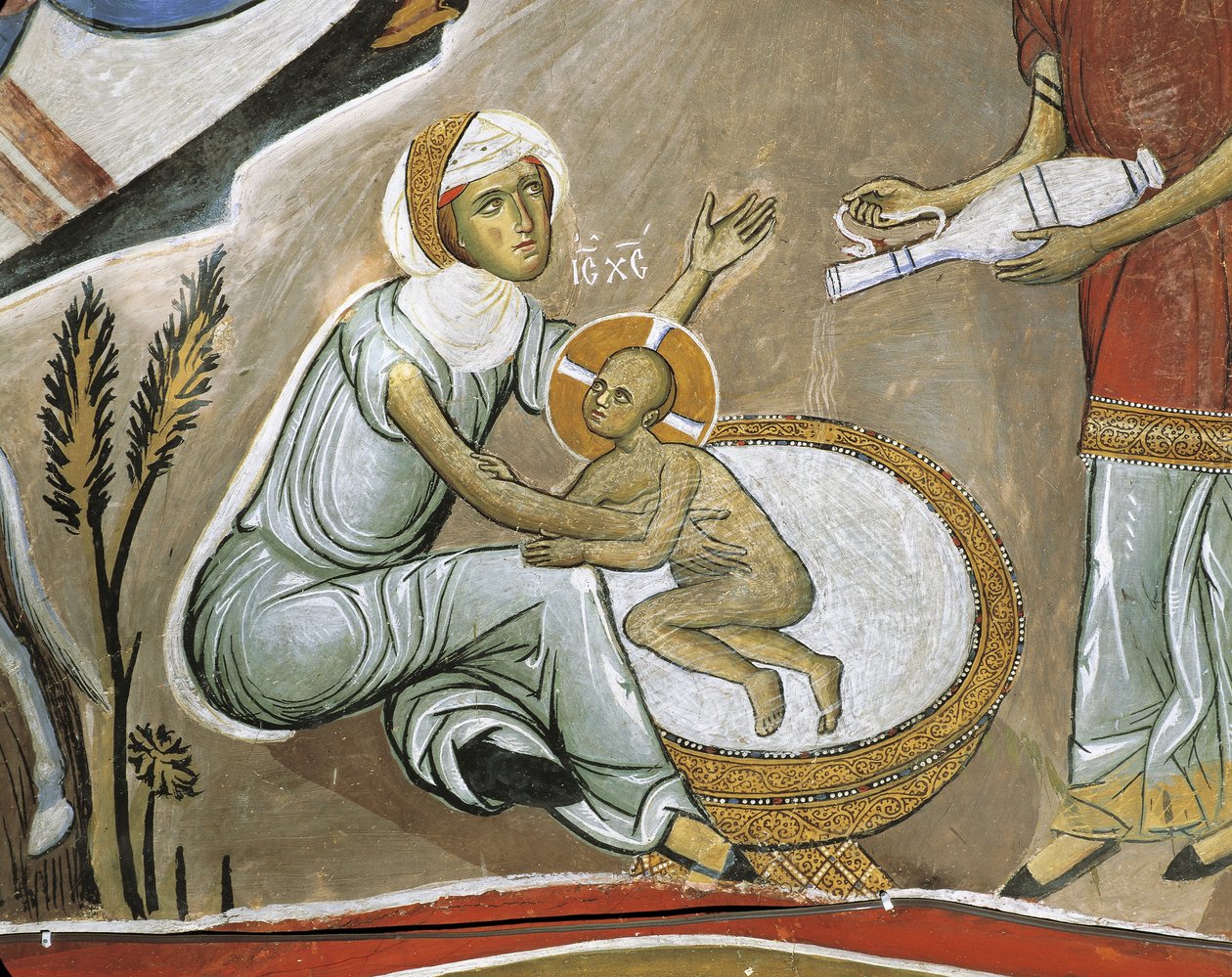 Fresko af Jomfru Maria og Jesus Kristus, Panagia Tou Araka, Byzantinsk, Troodosbjergene, Cypern af Byzantine