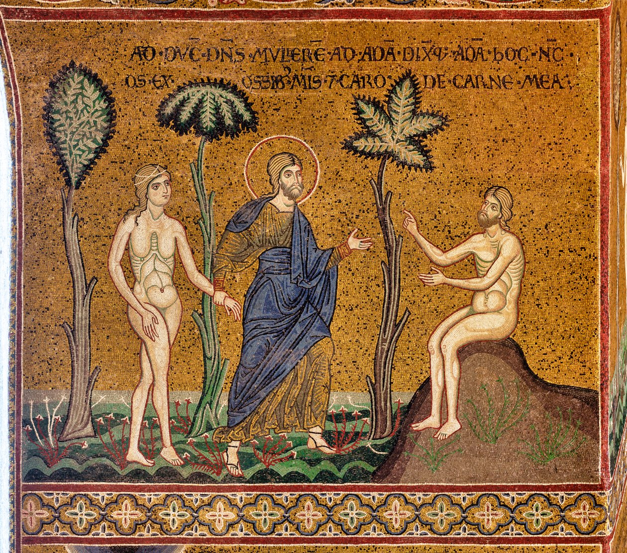 Gud introducerer Eva til Adam, byzantinsk mosaik, XII-XIII sek., på modfacaden (mosaik) af Byzantine