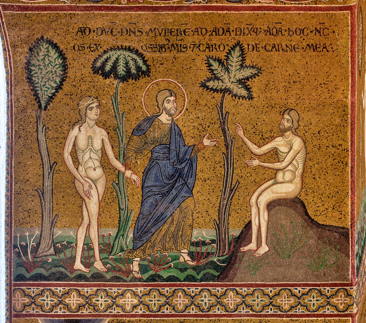 Gud introducerer Eva til Adam, byzantinsk mosaik, XII-XIII sek., på modfacaden (mosaik) af Byzantine
