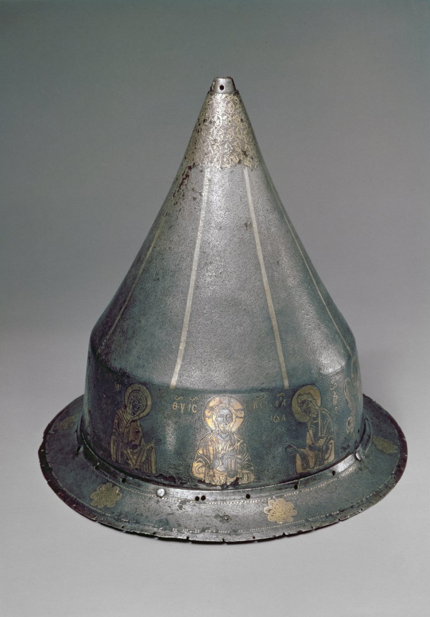 Hjelm med Deesis (stål med guld og sølv indlæg) af Byzantine