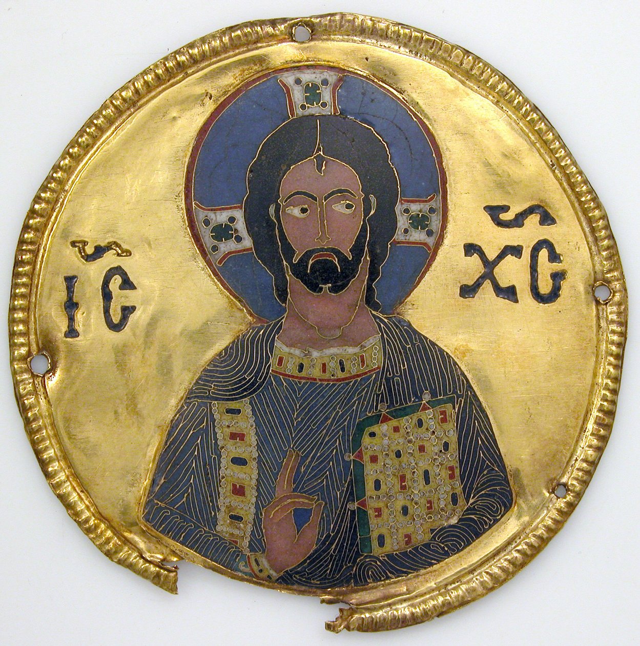 Medaljon med Kristus fra en ikonramme, ca. 1100 (guld, sølv og emalje cloisonné) af Byzantine
