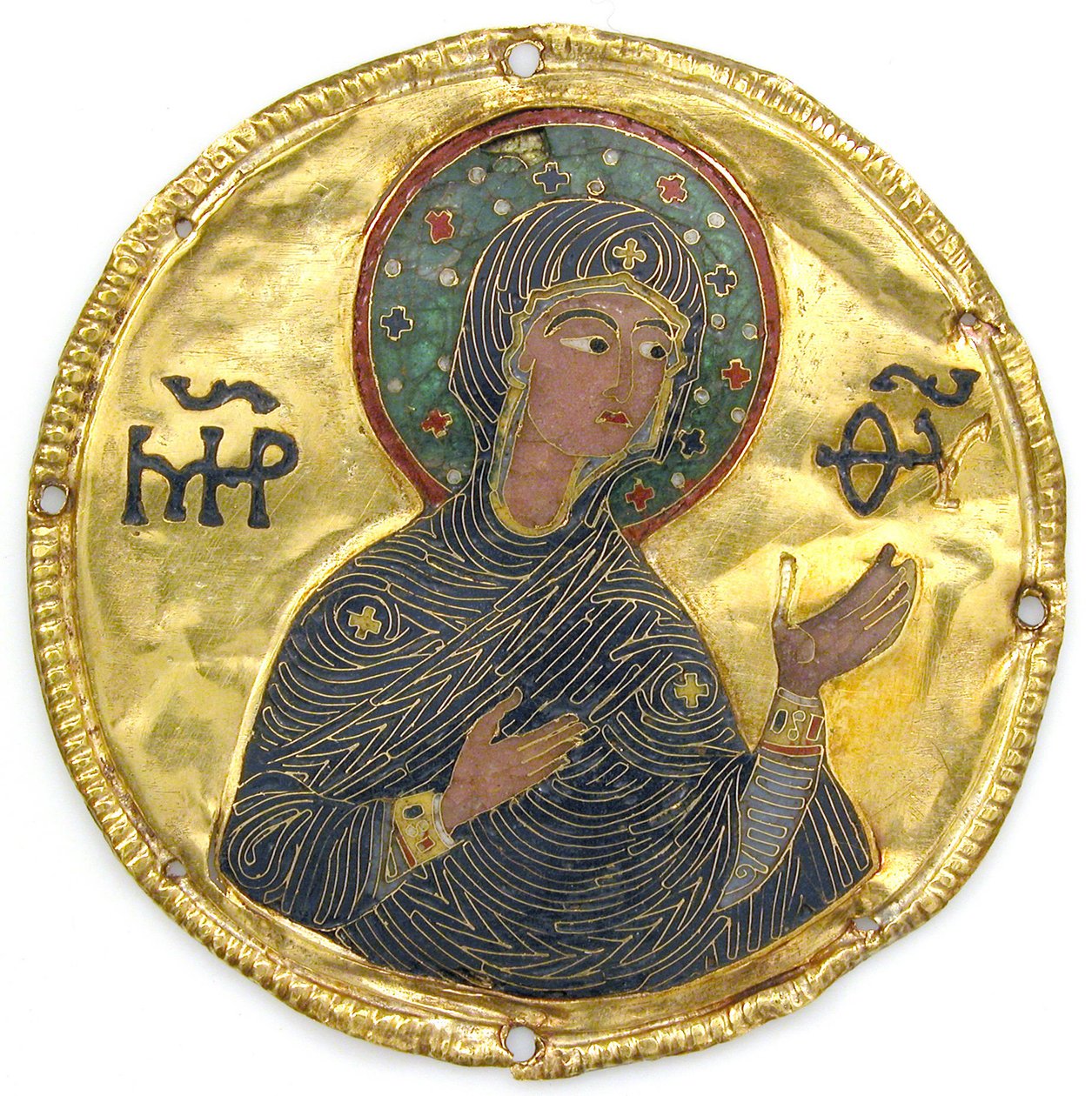 Medaljon med Jomfruen fra en ikonramme, ca. 1100 (guld, sølv og emalje cloisonné) af Byzantine