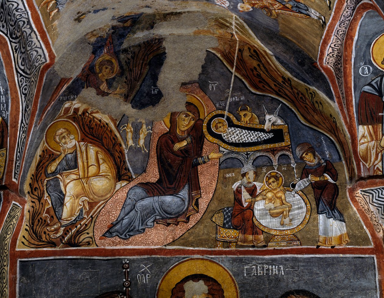 Fødselskirken, byzantinsk fresco (12. århundrede), Karanlik Kilise (Dark Church) (12.-13. århundrede), Goreme (Unescos verdensarvsliste) af Byzantine