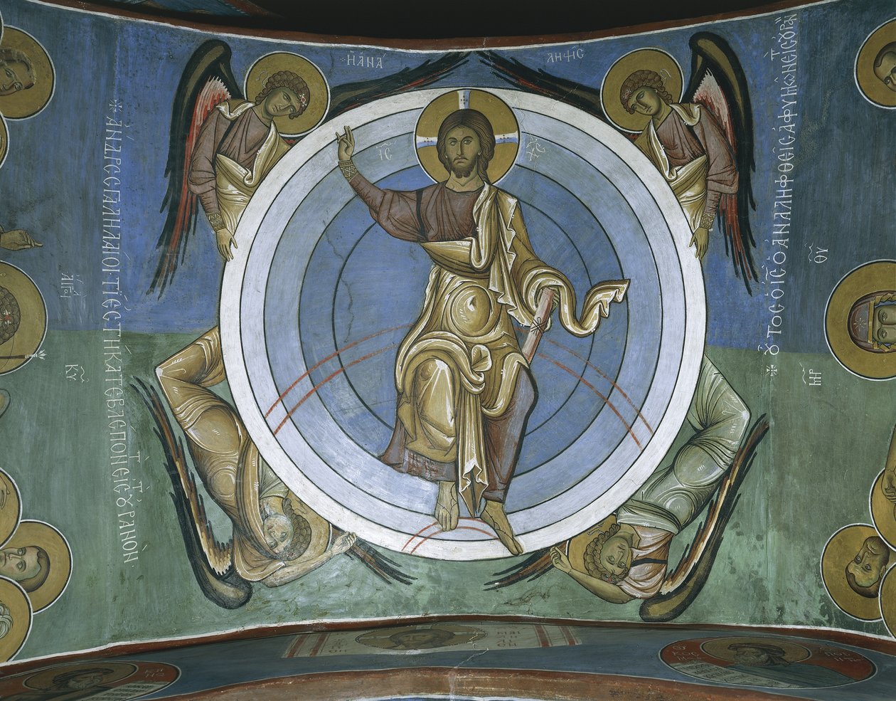 Malerier af Jesus Kristus med engle, Panagia Too Araka, Lagoudera, Cypern af Byzantine