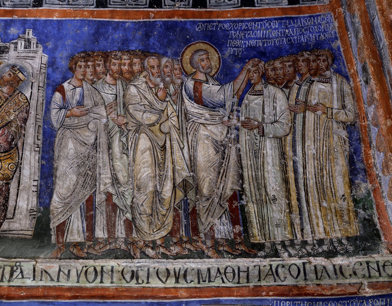 Paulus lægger sine hænder på nyligt døbte, byzantinsk fresko i tværskibet i Tokali Kilise (Spændekirke) (12.-13. århundrede), Goreme (Unesco Verdensarvsliste) af Byzantine