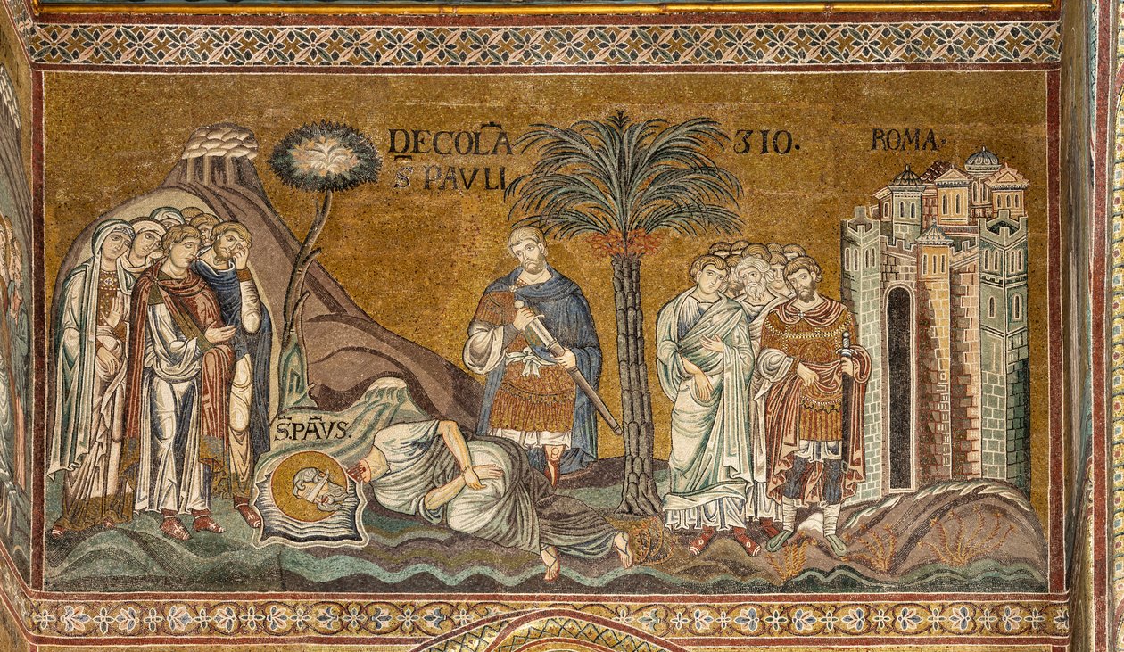 St. Pauls halshugning i Rom, byzantinsk mosaik, XII-XIII århundreder i det nordlige tværskib (mosaik) af Byzantine