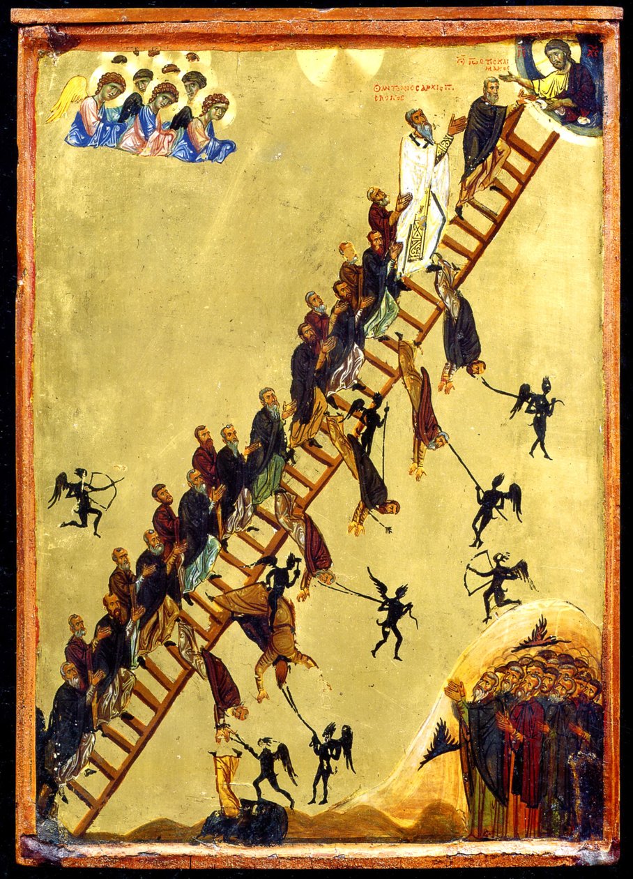 Den himmelske stige af Johannes af Climacus (tempera og guld på træ) af Byzantine