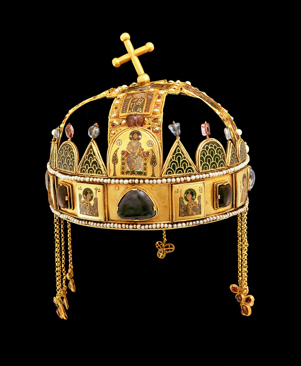 Ungarns hellige krone, 11.-12. århundrede (guld med emalje, perler og halvædelstene) af Byzantine