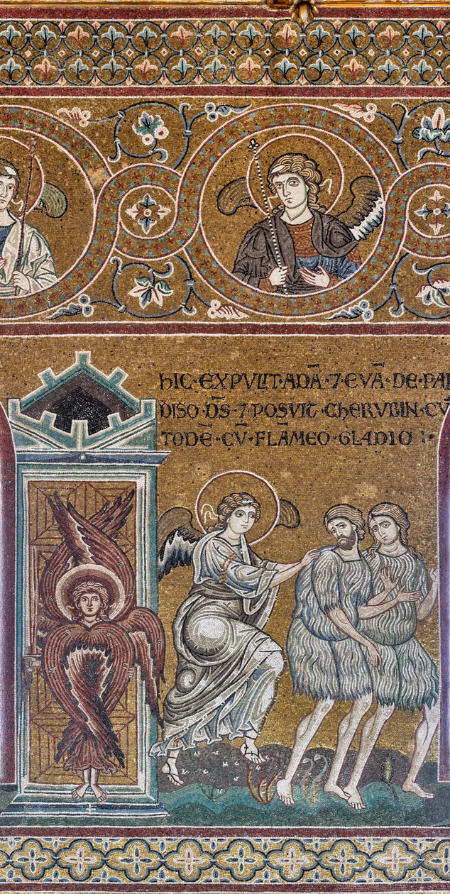 Uddrivelsen fra det jordiske paradis, byzantinsk mosaik, Gamle Testamentes cyklus-jordiske paradis, XII-XIII århundrede (mosaik) af Byzantine
