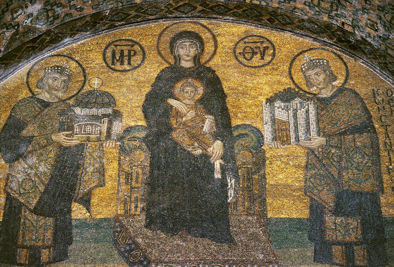 Jomfru og barn mellem kejserne Justinian og Konstantin ved Hagia Sophia (mosaik) af Byzantine