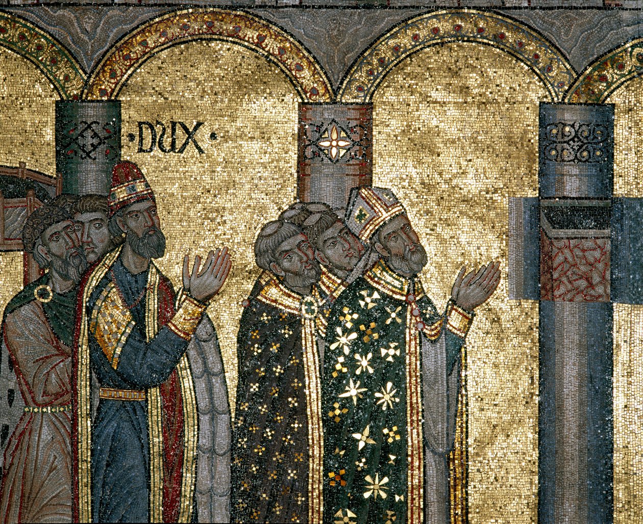 Byzantinsk arkitektur: Opdag Markus urne. Detalje af mosaik på guld baggrund. Basilica di San Marco (Basilica di San Marco), Venedig af Byzantine Byzantine