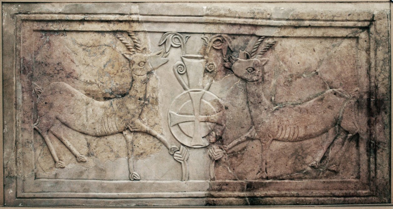Dekoreret korskærm fra en byzantinsk kirke i Hebron-bakkerne (marmor) af Byzantine Byzantine