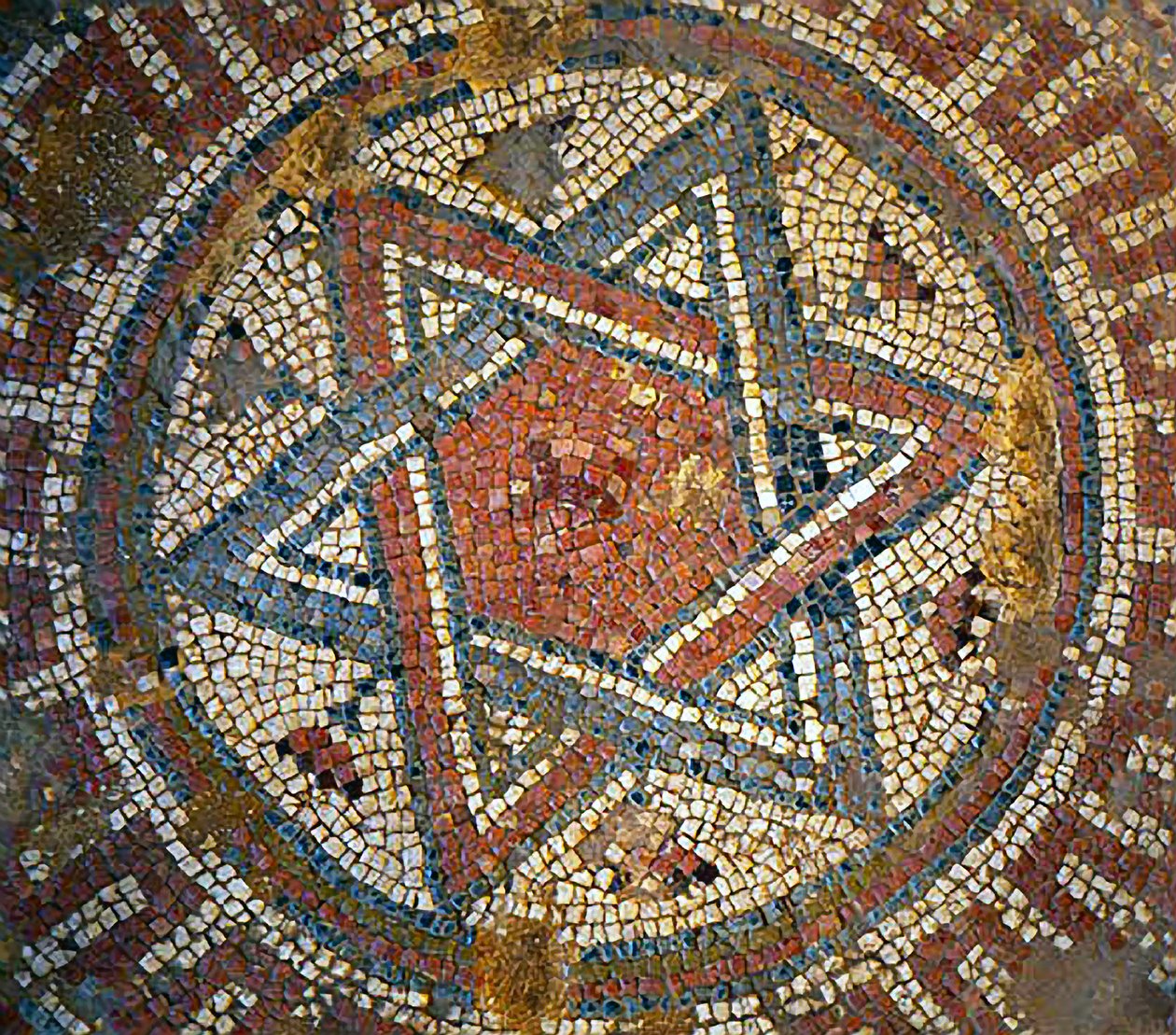 Detalje fra et mosaikgulv, der forestiller Davidsstjernen fra en byzantinsk kirke i Shiloh, Vestbredden, 4. århundrede e.Kr. (mosaik) af Byzantine Byzantine