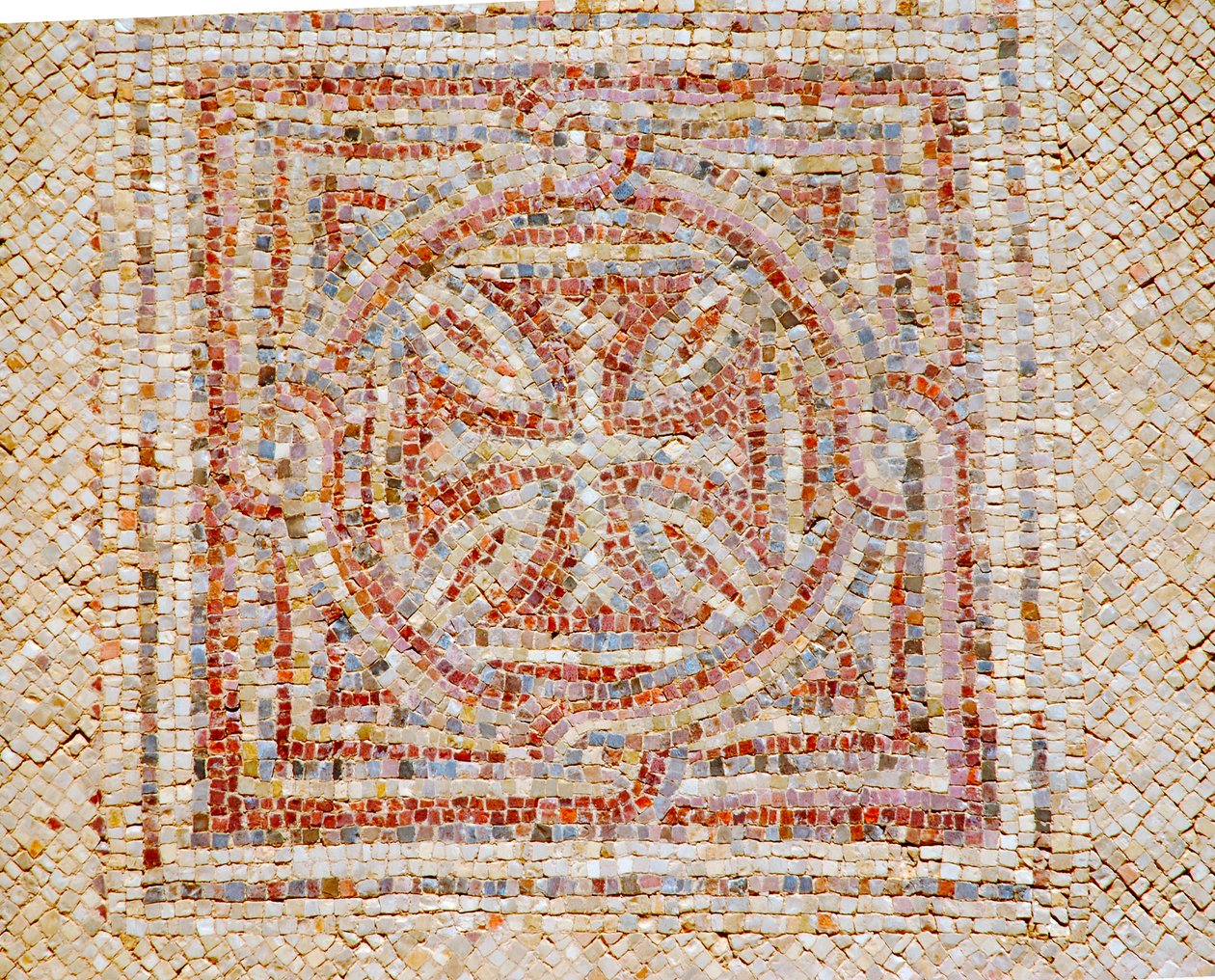 Detalje af et kors fra mosaikgulvet i den byzantinske kirke i Shoham, Israel, ca. 5. århundrede e.Kr. (mosaik) af Byzantine Byzantine