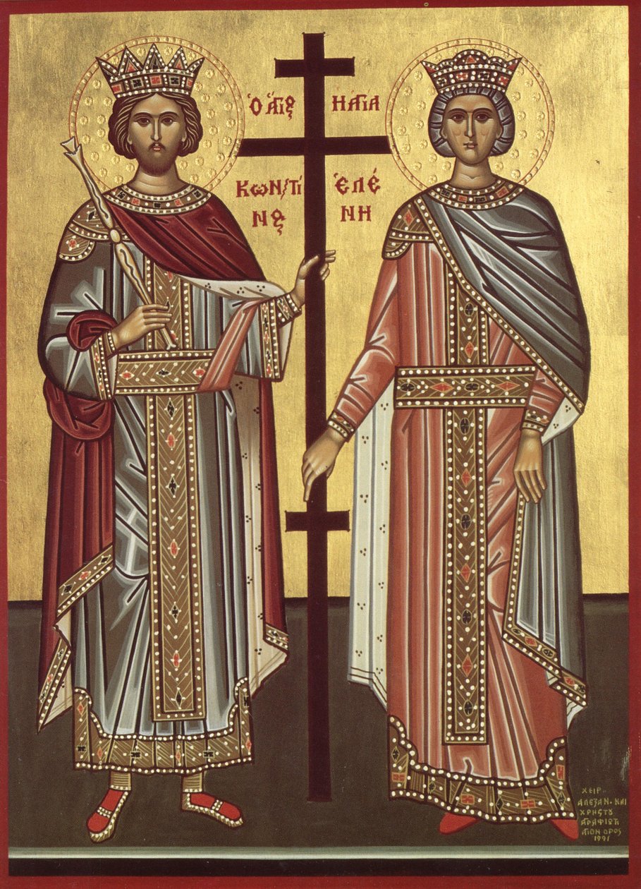 Kejser Konstantin og hans mor, kejserinde Helena af Konstantinopel (print) af Byzantine Byzantine