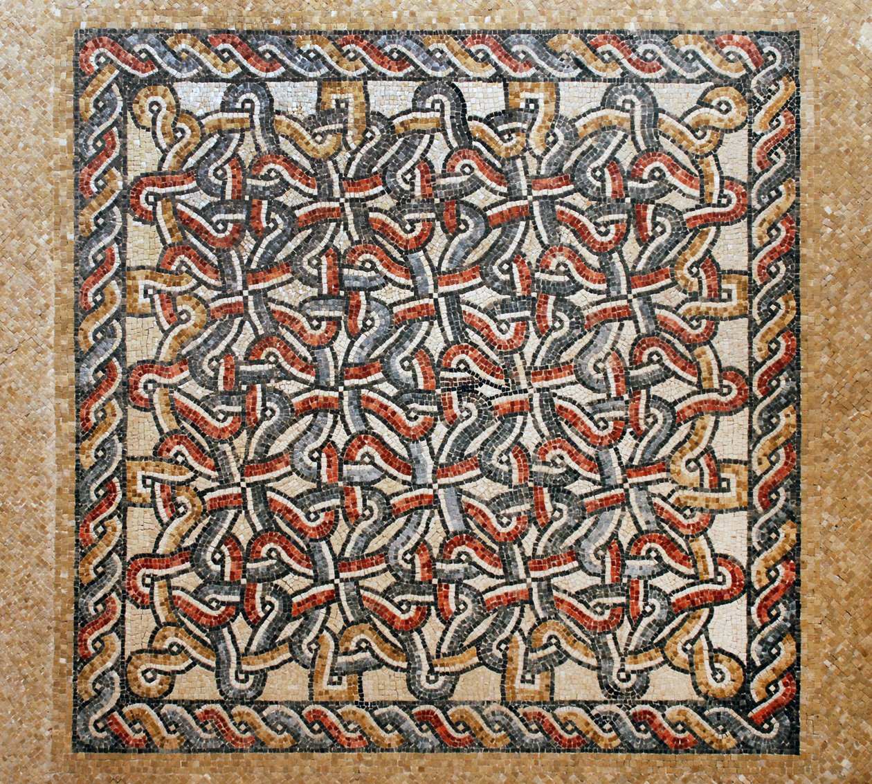Mosaikgulv fra bema-området i den tidlige byzantinske kirke i Shiloh, Vestbredden, 380-420 e.Kr. (mosaik) af Byzantine Byzantine