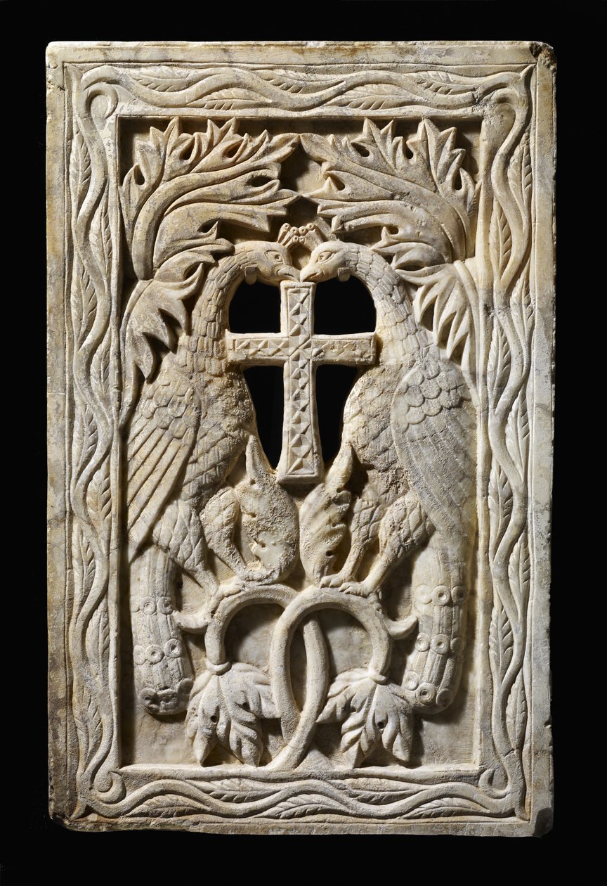Panel med to påfugle, 501-700 (alabast) af Byzantine Byzantine