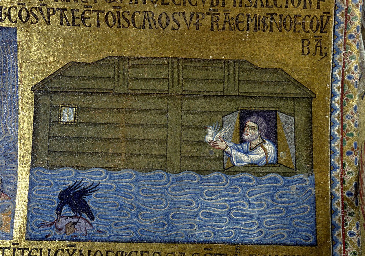 Historien om Noah: Noa sender ravnen og den første due Detalje af indvendige mosaikker i St. Marks-basilikaen, 11. århundrede af Byzantine Byzantine