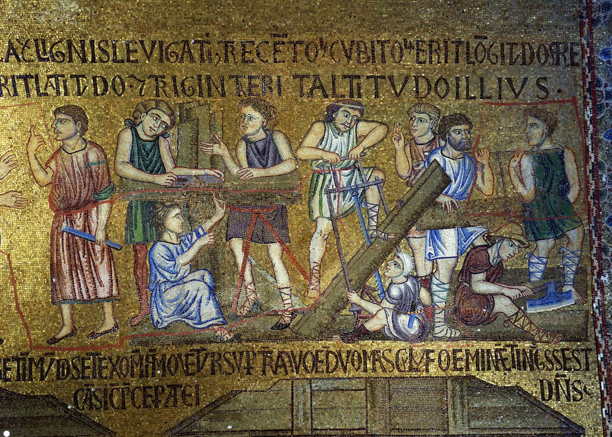 Story of Noah: Bygningen af arken Detalje af indvendige mosaikker i St. Marks Basilica, 11. århundrede af Byzantine Byzantine