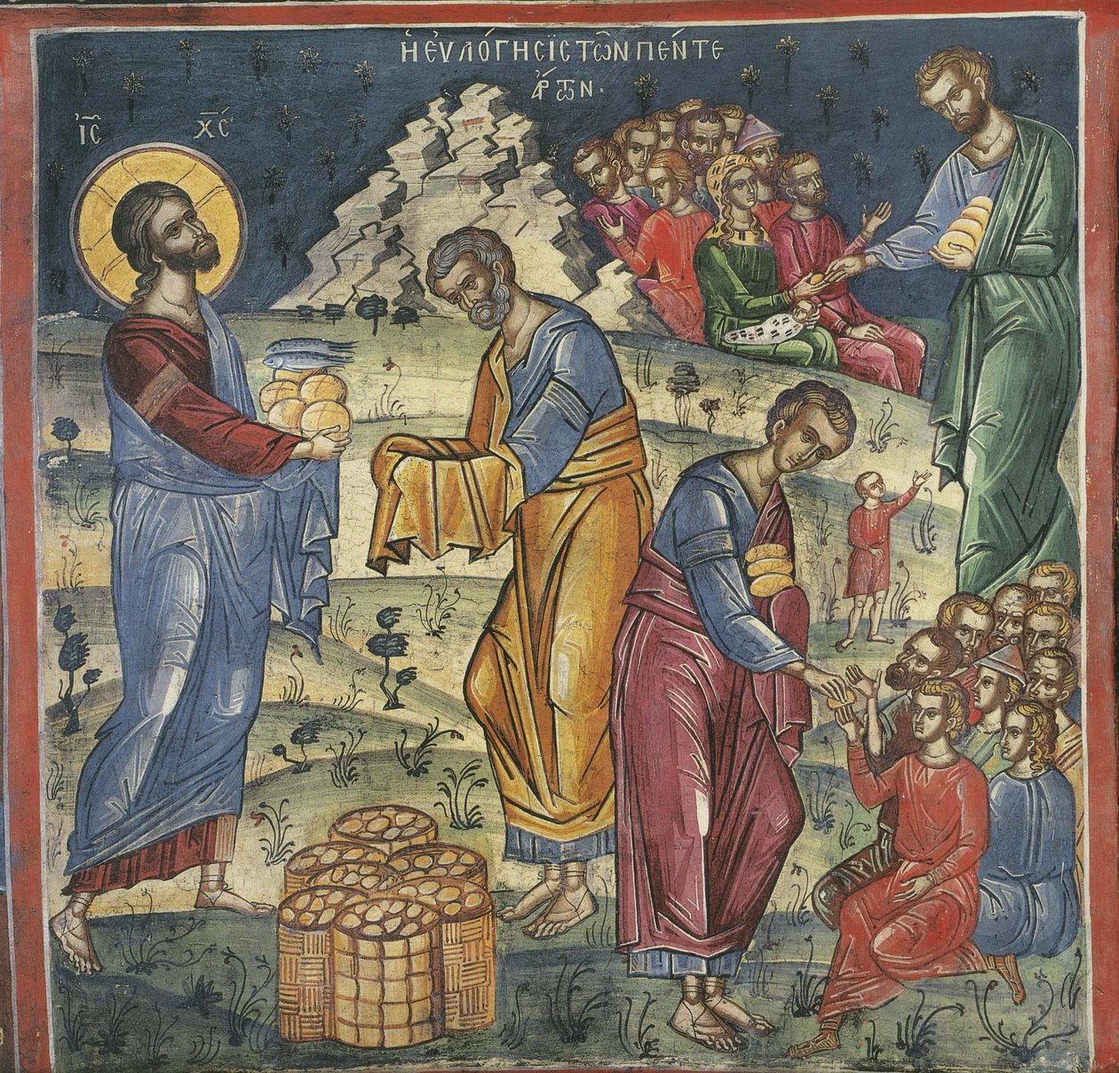 Miraklet med de fem brød og to fisk, 1500-tallet af Byzantine Byzantine