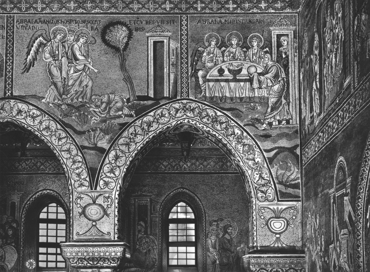 De tre engles tilsynekomst for Abraham og Abrahams gæstfrihed, ca. 1182 (mosaik) af Byzantine School