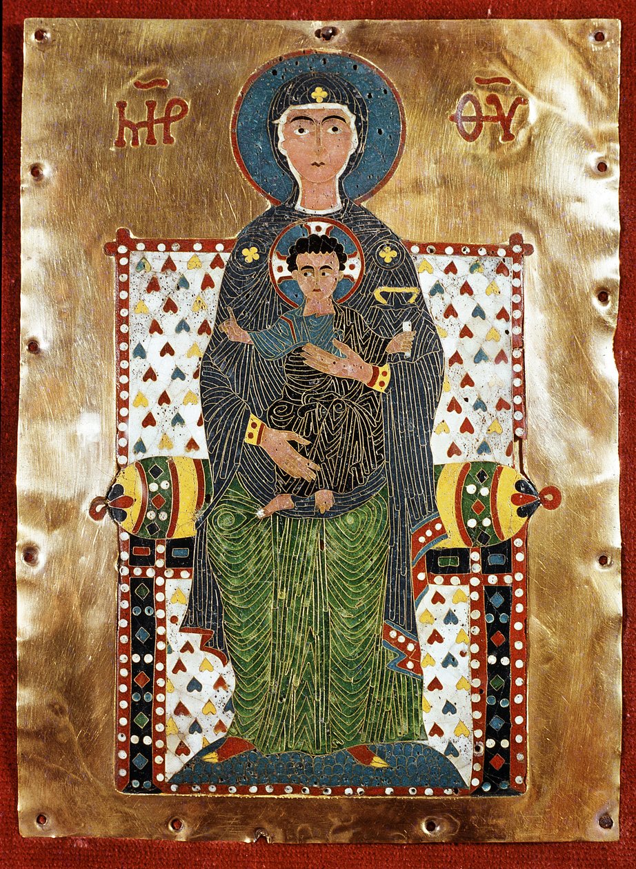 Byzantinsk kunst: "Jomfru med barn" (Virgin with child) Emaux du 12th century (Enamel af Byzantine School