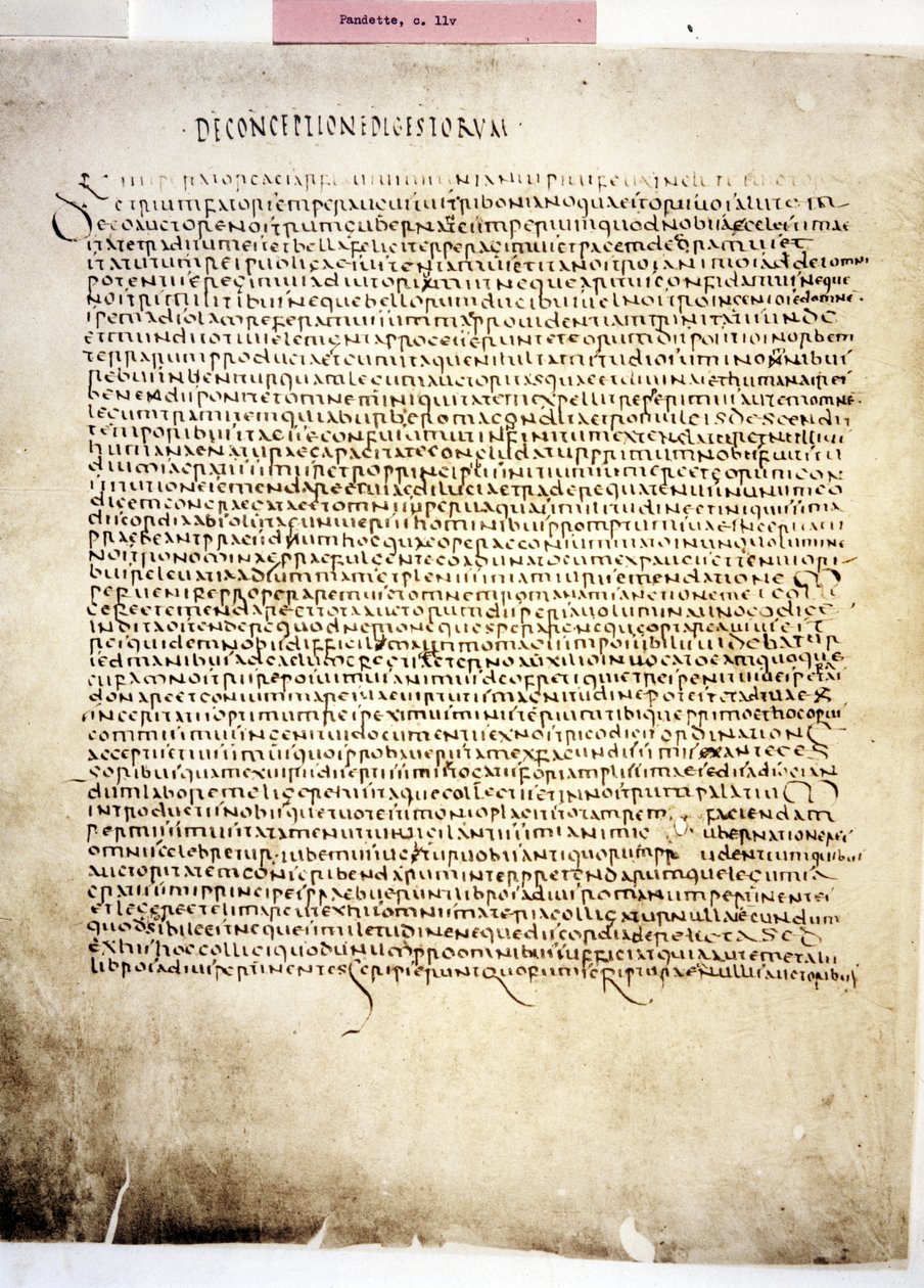 CORPUS JURIS CIVILIS: Una pagina del Codex Iustinianus, Digestum, 6. århundrede (manuskript) af Byzantine School