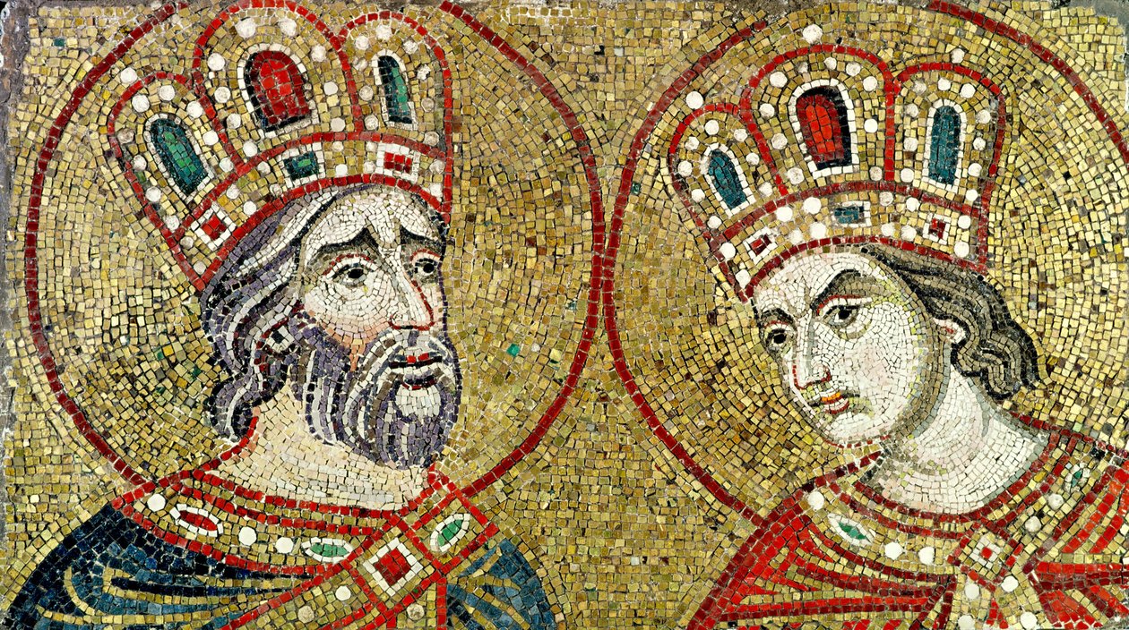 Konstantin den Store (270-337) og St. Helena (mosaik) af Byzantine School