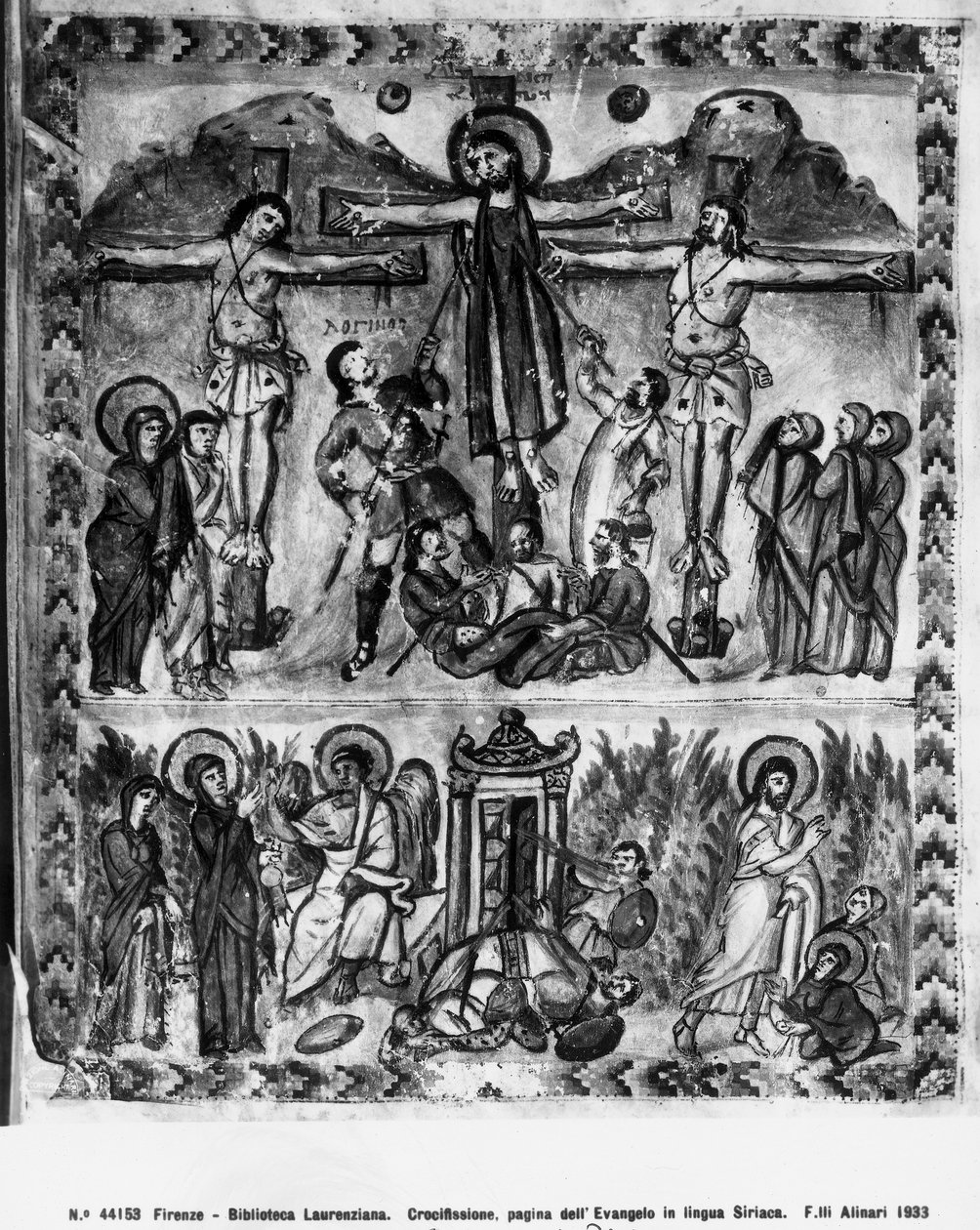 Crucifixion and the Resurrection, fra Rabula-evangelierne, 586 e.Kr af Byzantine School