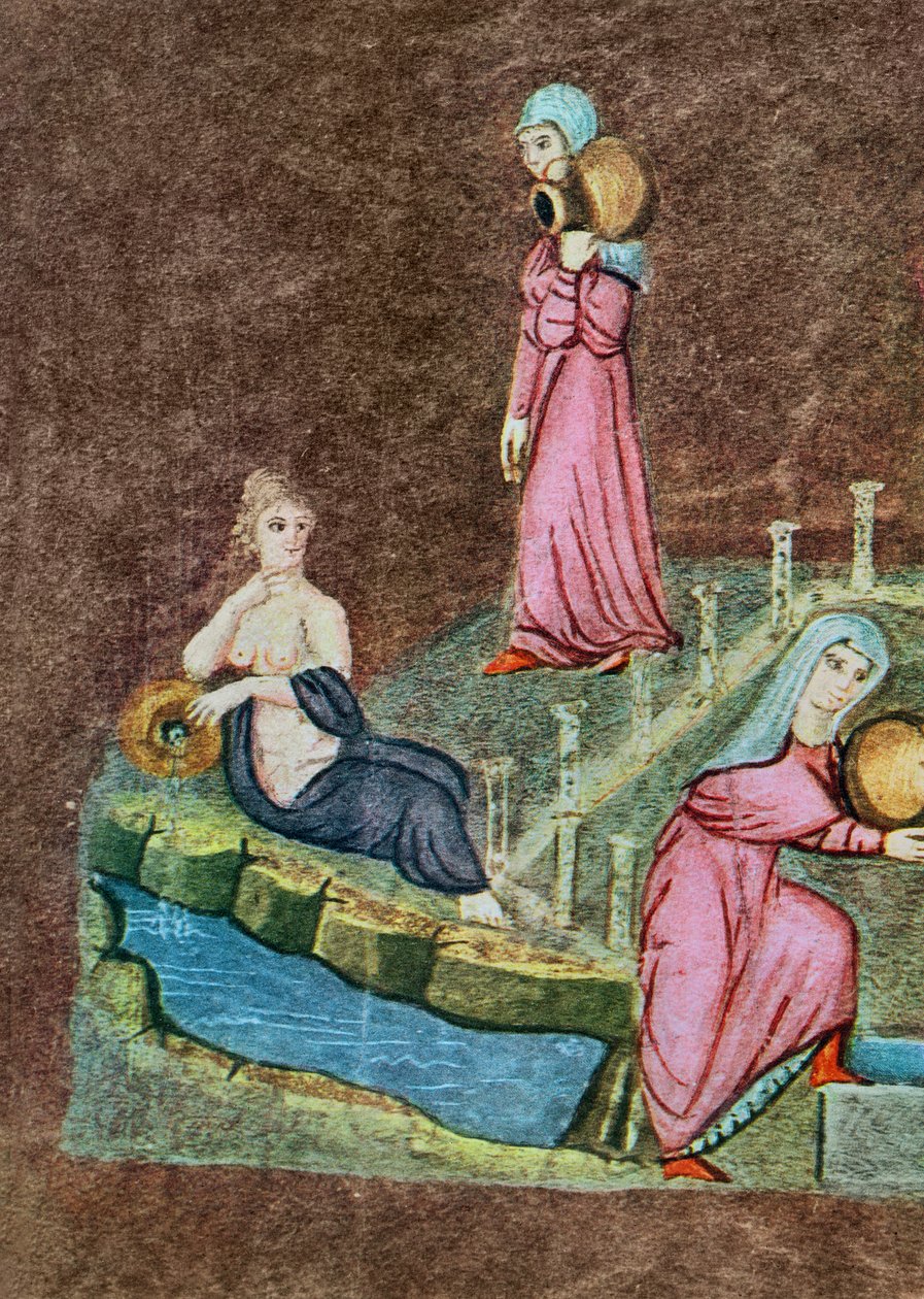 Gr 31 f.7r Rebecca og Eliezer ved brønden, fra Vienna Genesis (vellum( af Byzantine School