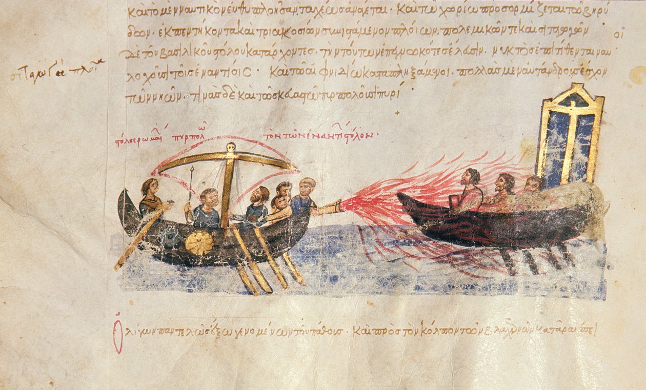 græsk ild, Fol. 34v fra Madrid Skylitzes af Byzantine School