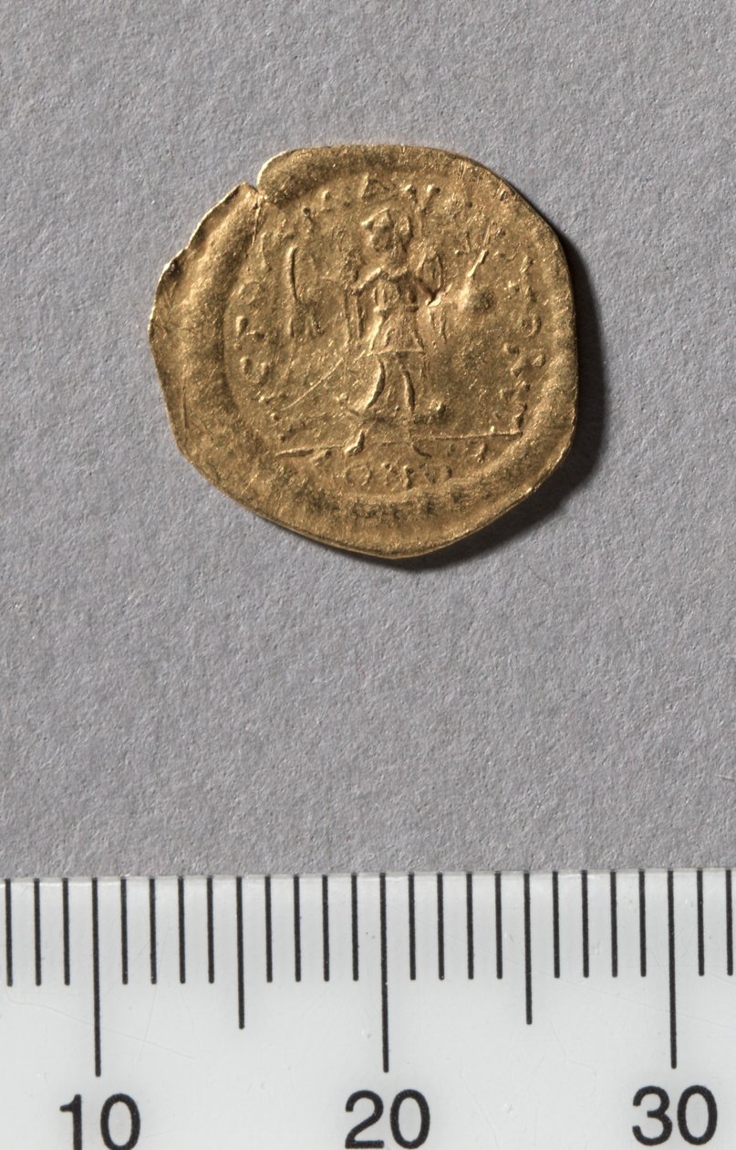 Half Tremissis af Justinian I, Konstantinopel, 527-565 (guld) af Byzantine School