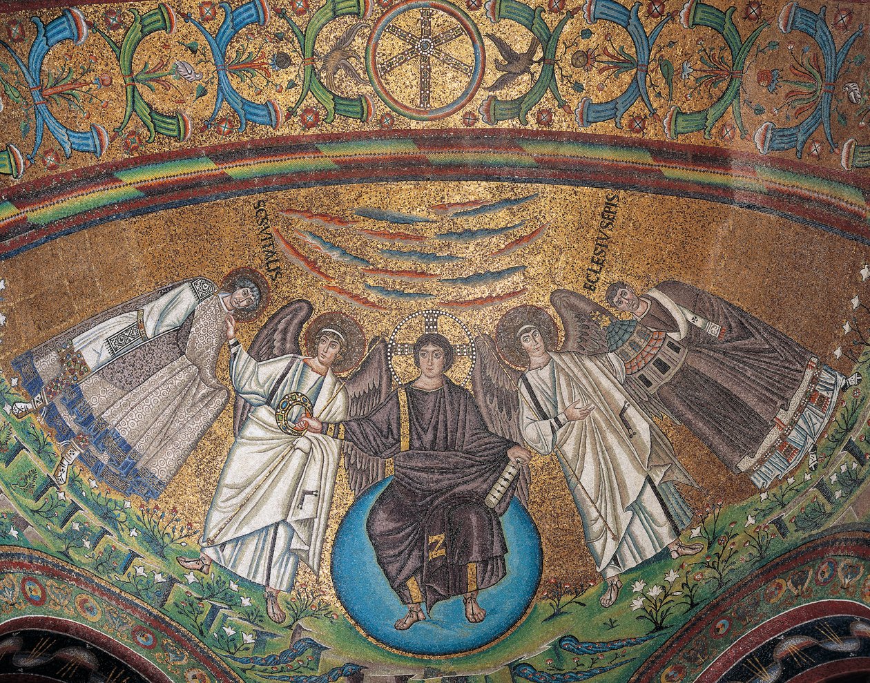 Italien, Emilia-Romagna, Ravenna, Basilica of San Vitale, Absidial bassinmosaik af Byzantine School