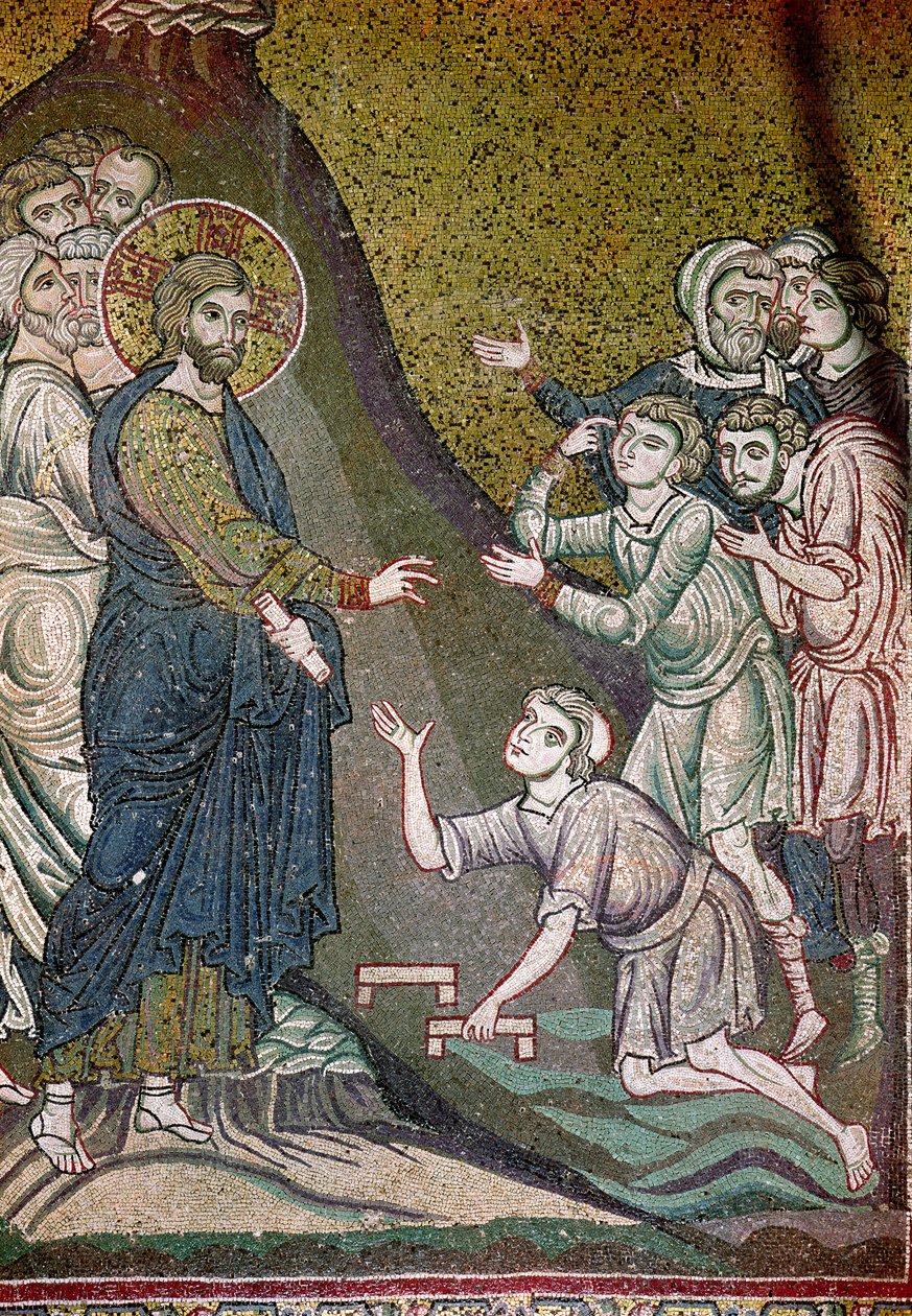Jesus helbreder de krøblede og blinde (mosaik) af Byzantine School