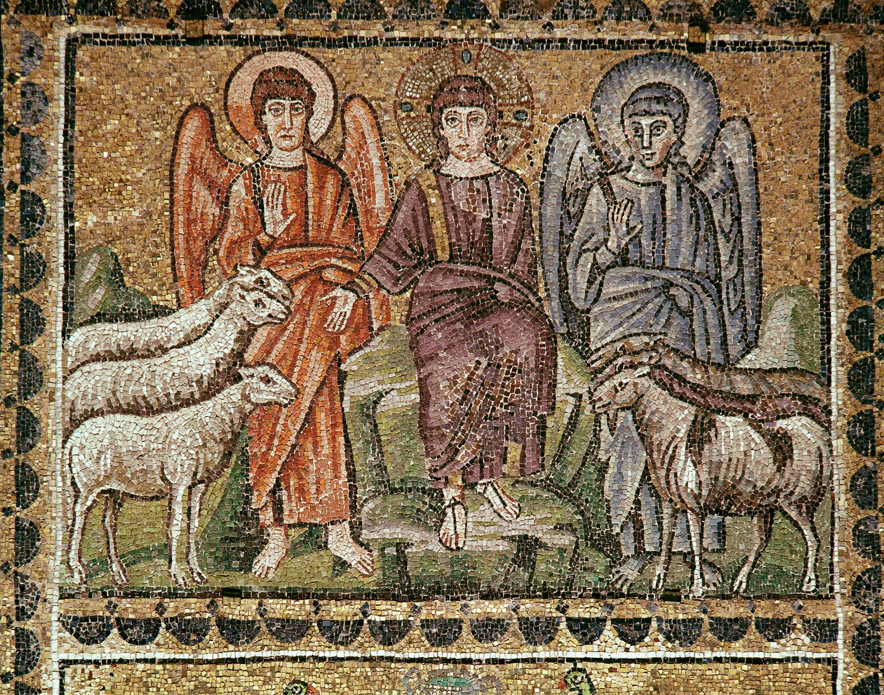 Jesus adskiller fårene fra bukkene (Detalje af mosaikker, 6. århundrede) af Byzantine School