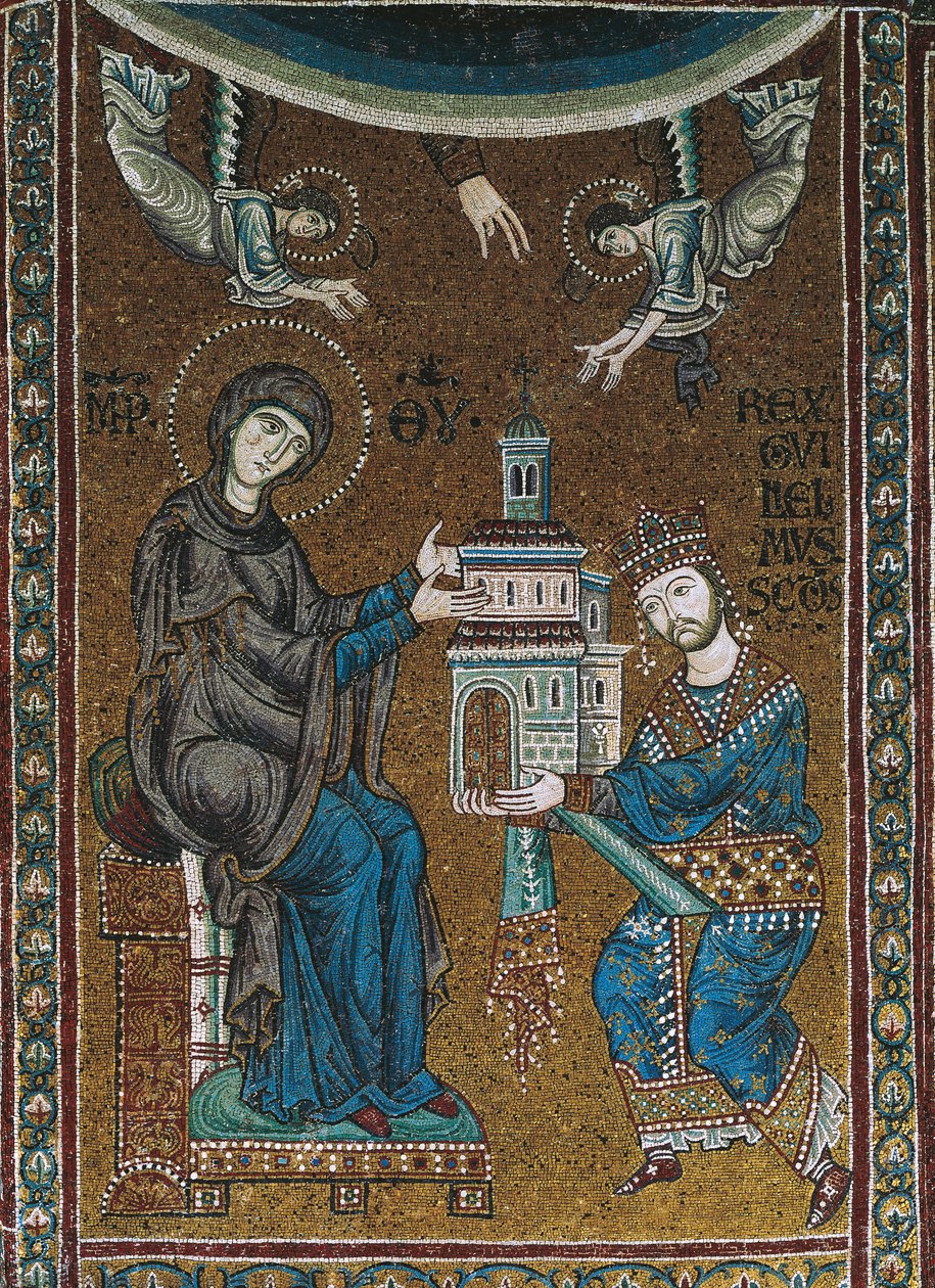 Kong Vilhelm II af Sicilien tilbyder Monreale-kirken til Jomfruen (mosaik) af Byzantine School