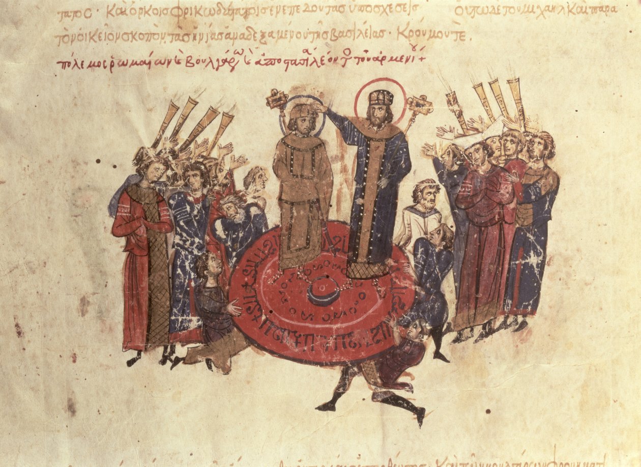 MMS Vitr. 26-7 Kejser Michael I Rangabes kronet af Nicephorus i 811, fra Madrid Skylitzes af Byzantine School