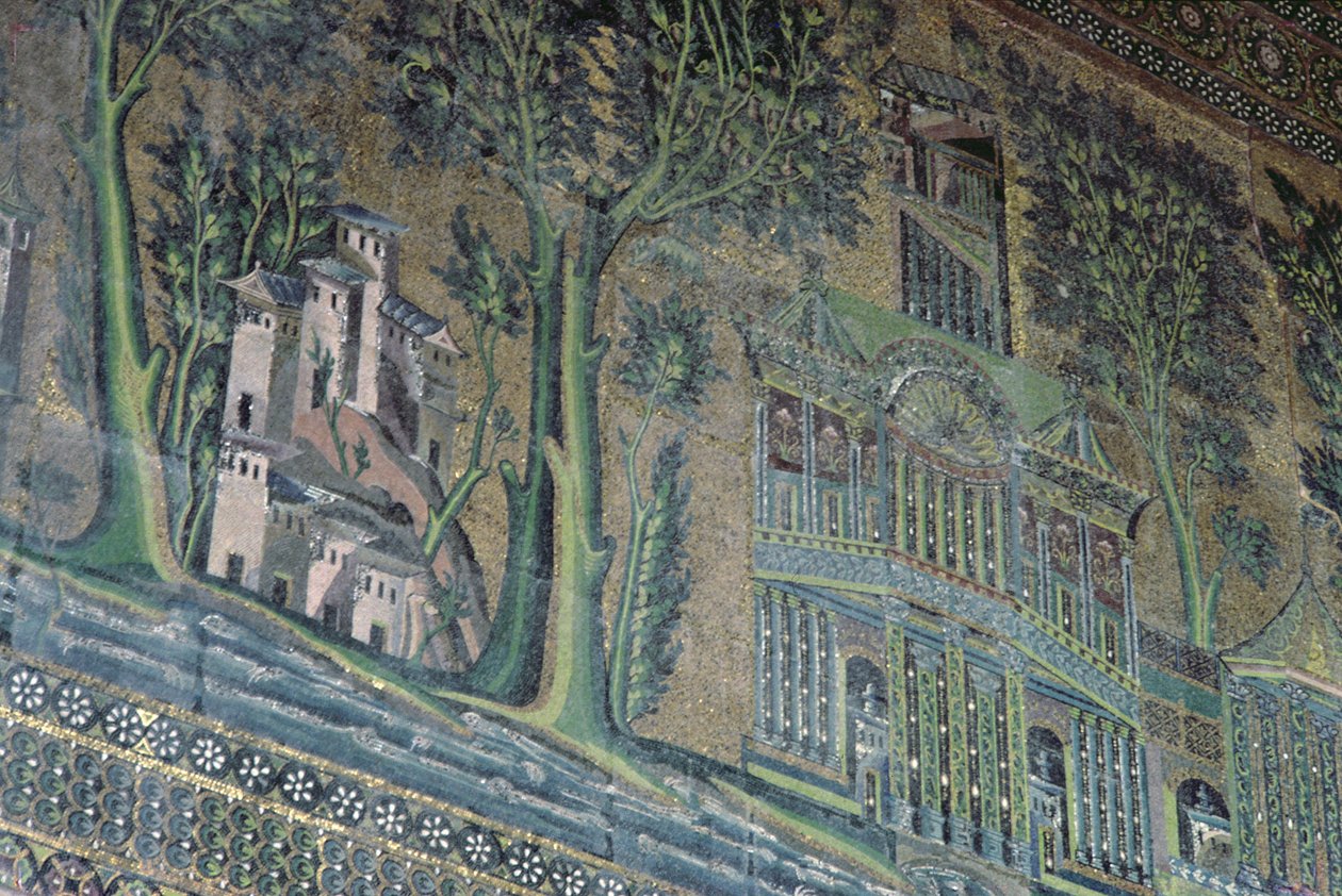 Mosaikker på den vestlige portico, 8. århundrede (mosaik) af Byzantine School